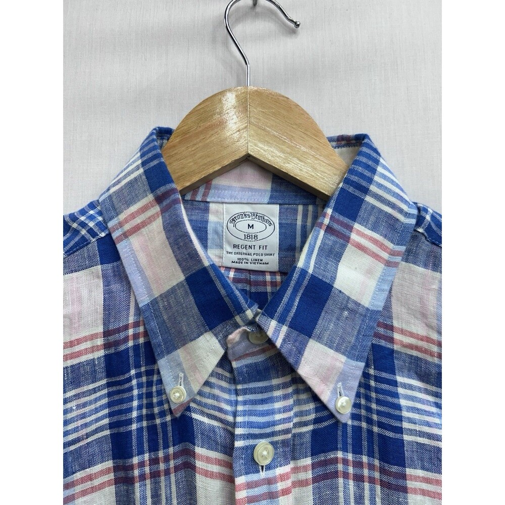 Brooks Brothers 1818 Regent Fit Button Down Shirt 100% Linen Plaid Men’s Medium